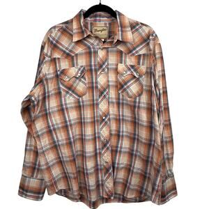 Wrangler Western Snap Shirt XL Plaid Pearl Snap Cowboy Rodeo